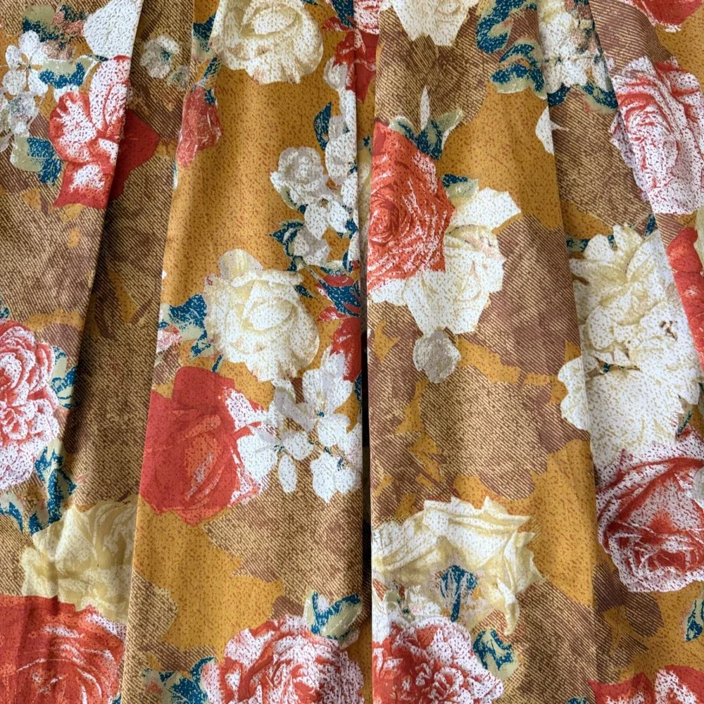 Tahari Arthur‎ S Levine Cottagecore Floral Mustard A-Line Pleated Skirt 12